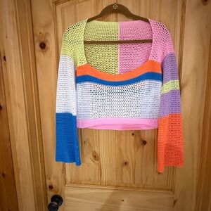 Colorful Crochet Knit Crop Sweater side XL